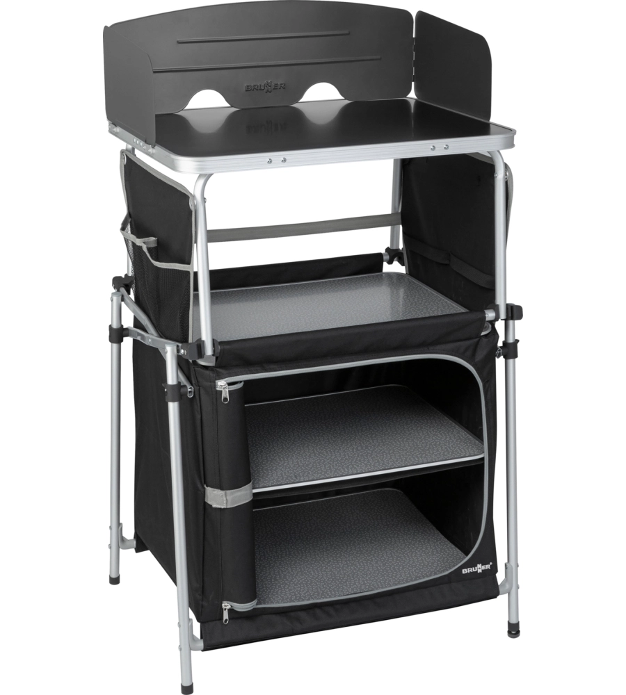 CUCINA DA CAMPEGGIO PIEGHEVOLE BRUNNER "KITCHENETTE" IN ALLUMINIO E POLIESTERE NERO 67X50X93,5 CM
