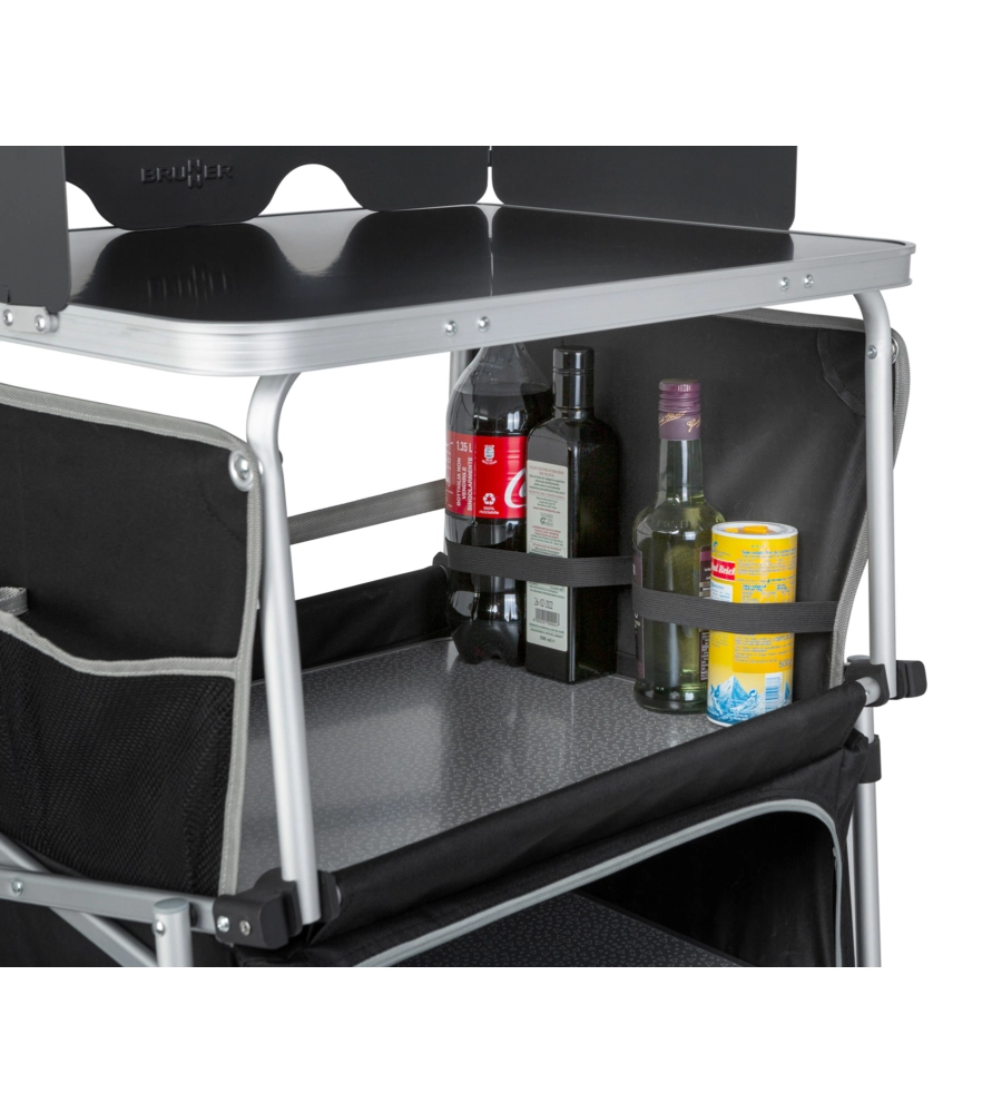 CUCINA DA CAMPEGGIO PIEGHEVOLE BRUNNER "KITCHENETTE" IN ALLUMINIO E POLIESTERE NERO 67X50X93,5 CM