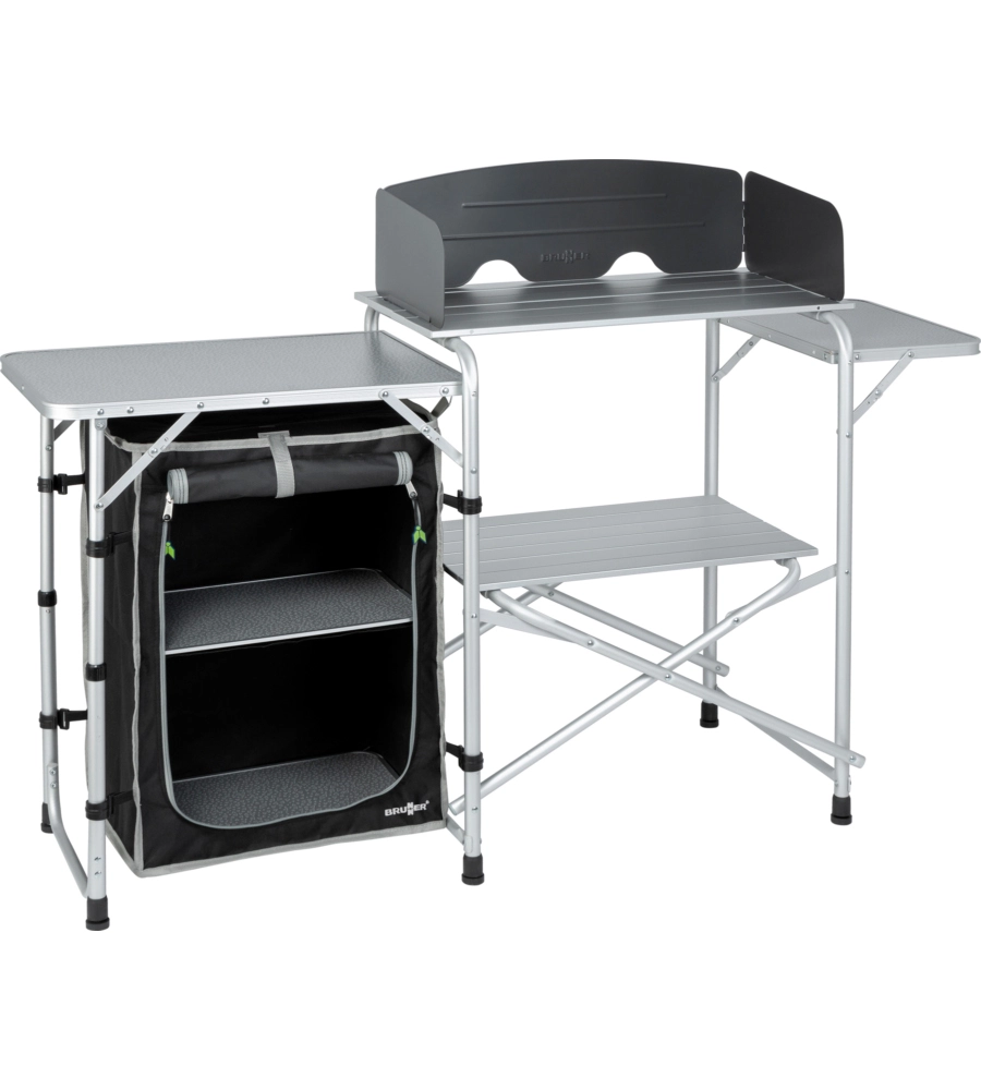 CUCINA DA CAMPEGGIO PIEGHEVOLE BRUNNER "SNACK EASY BLACK" IN ALLUMINIO E POLIESTERE NERO 1 SCOMPARTO 141X50X80,5 CM