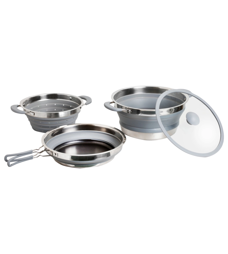 SET PENTOLE DA CAMPEGGIO COLLASSABILI BRUNNER "VOLCANO PASTA AL VOLO" IN PLASTICA E ACCIAIO INOX