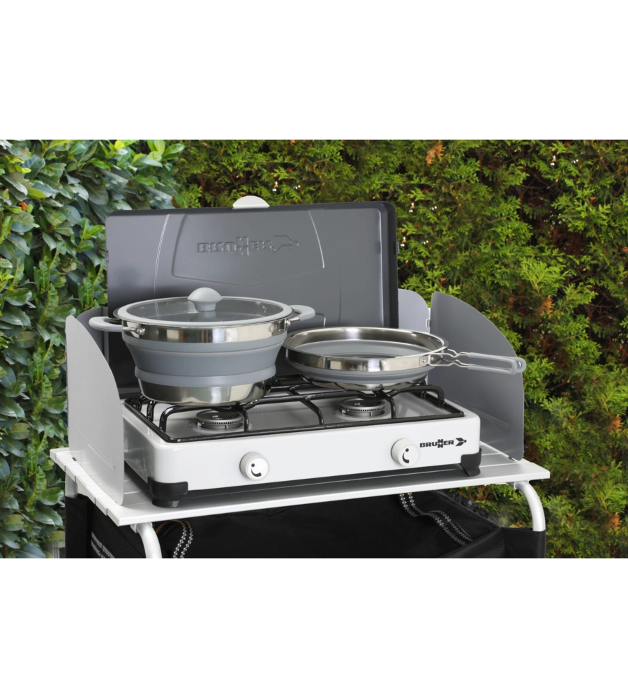 SET PENTOLE DA CAMPEGGIO COLLASSABILI BRUNNER "VOLCANO PASTA AL VOLO" IN PLASTICA E ACCIAIO INOX