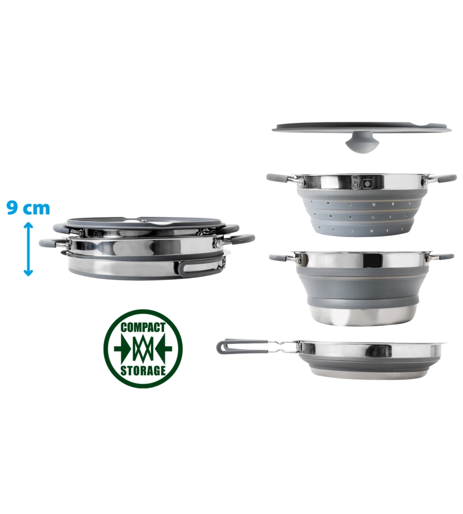 SET PENTOLE DA CAMPEGGIO COLLASSABILI BRUNNER "VOLCANO PASTA AL VOLO" IN PLASTICA E ACCIAIO INOX