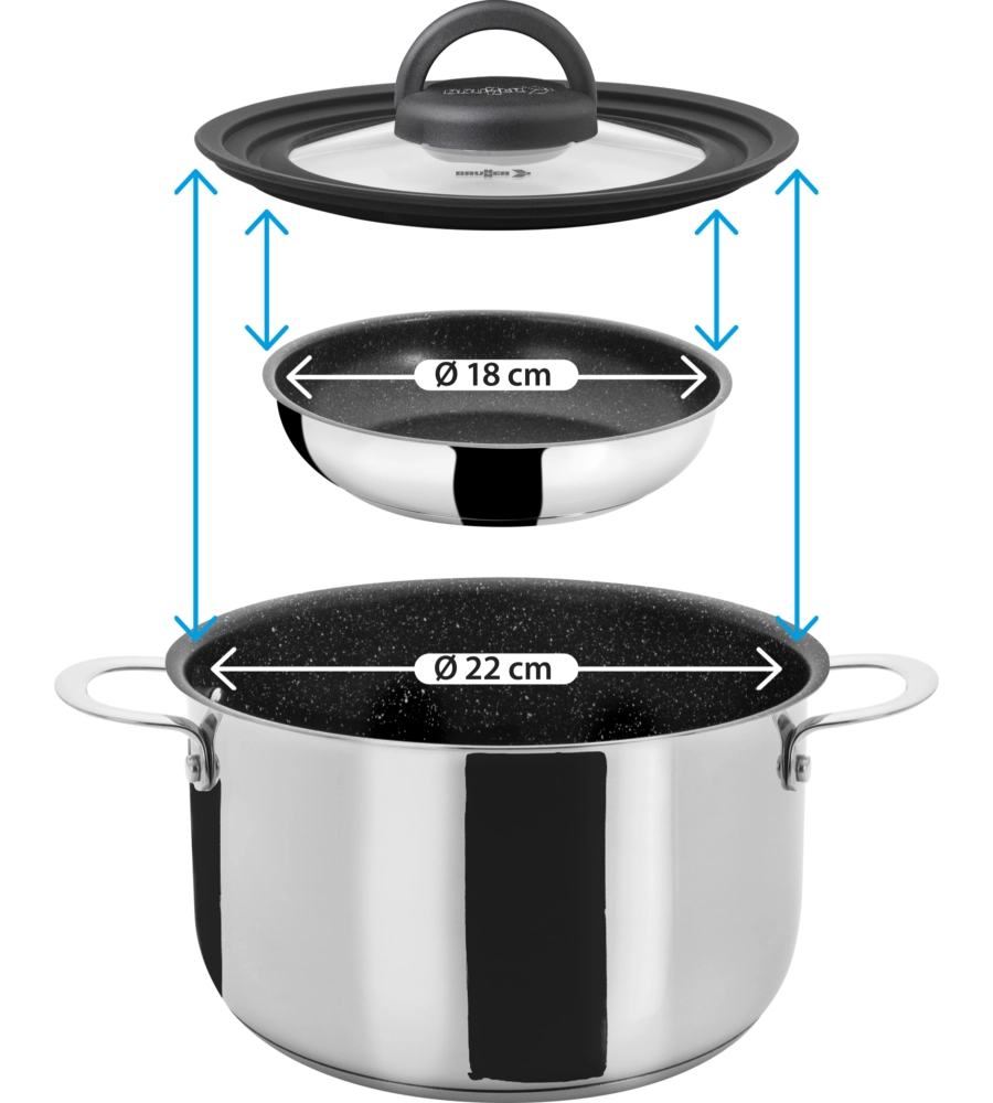 SET PENTOLE DA CAMPEGGIO BRUNNER "ACADEMY NG 7+1 Ø 20" IN ACCIAIO INOX ANTIADERENTE