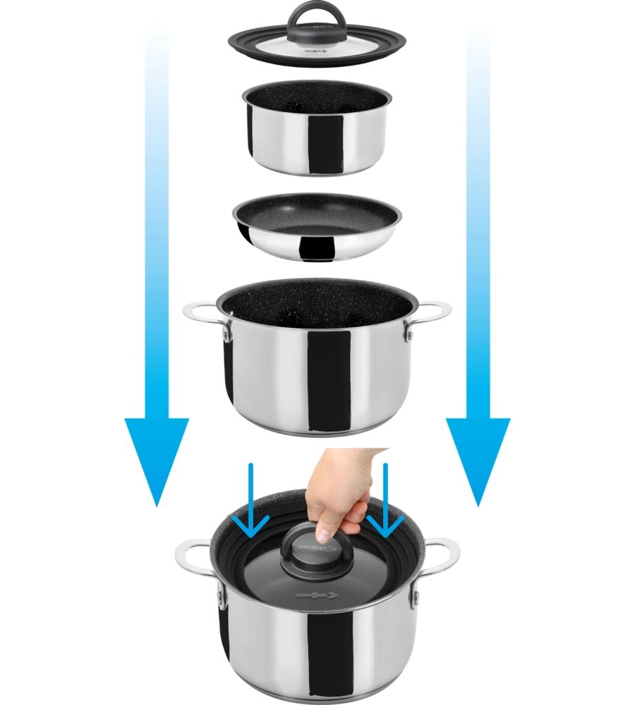 SET PENTOLE DA CAMPEGGIO BRUNNER "ACADEMY NG 7+1 Ø 20" IN ACCIAIO INOX ANTIADERENTE