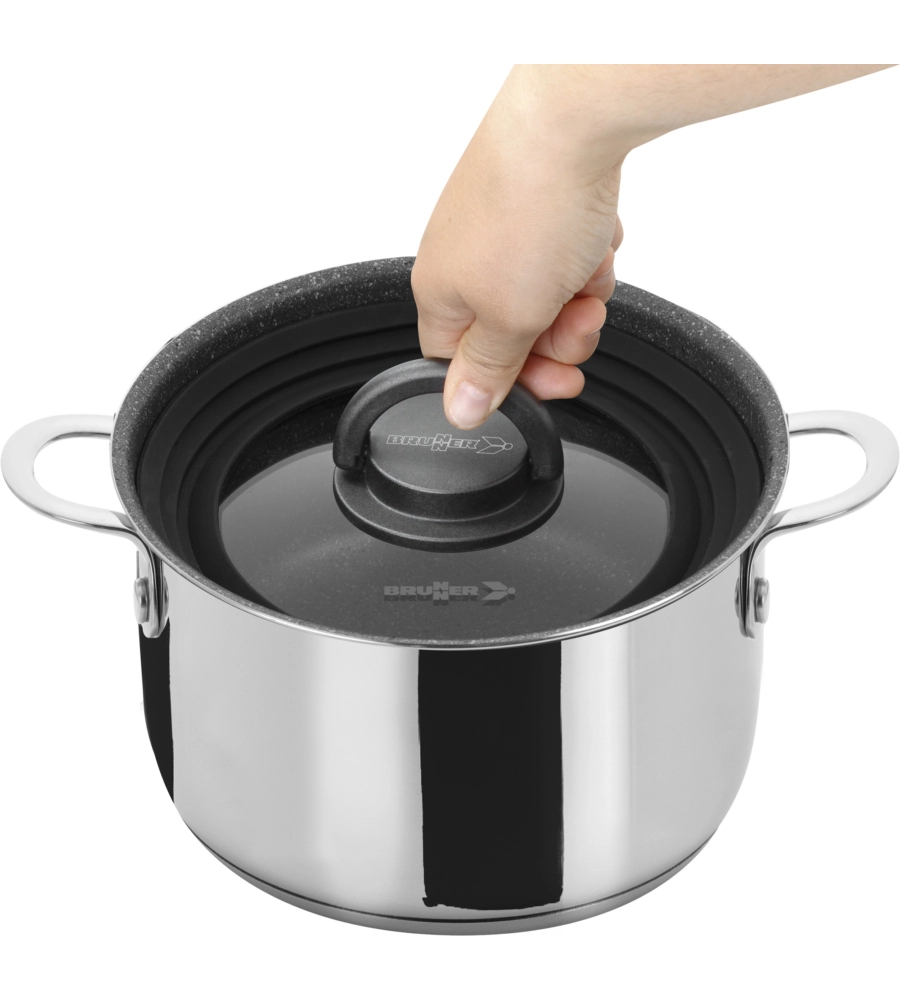 SET PENTOLE DA CAMPEGGIO BRUNNER "ACADEMY NG 7+1 Ø 20" IN ACCIAIO INOX ANTIADERENTE