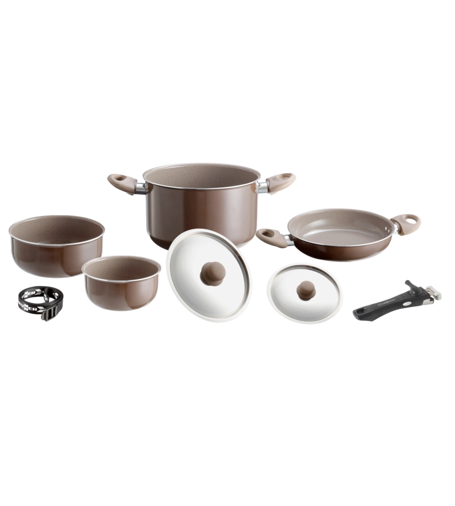SET PENTOLE DA CAMPEGGIO BRUNNER "CHOCOLATE 7+1 Ø 20" IN ALLUMINIO ANTIADERENTE
