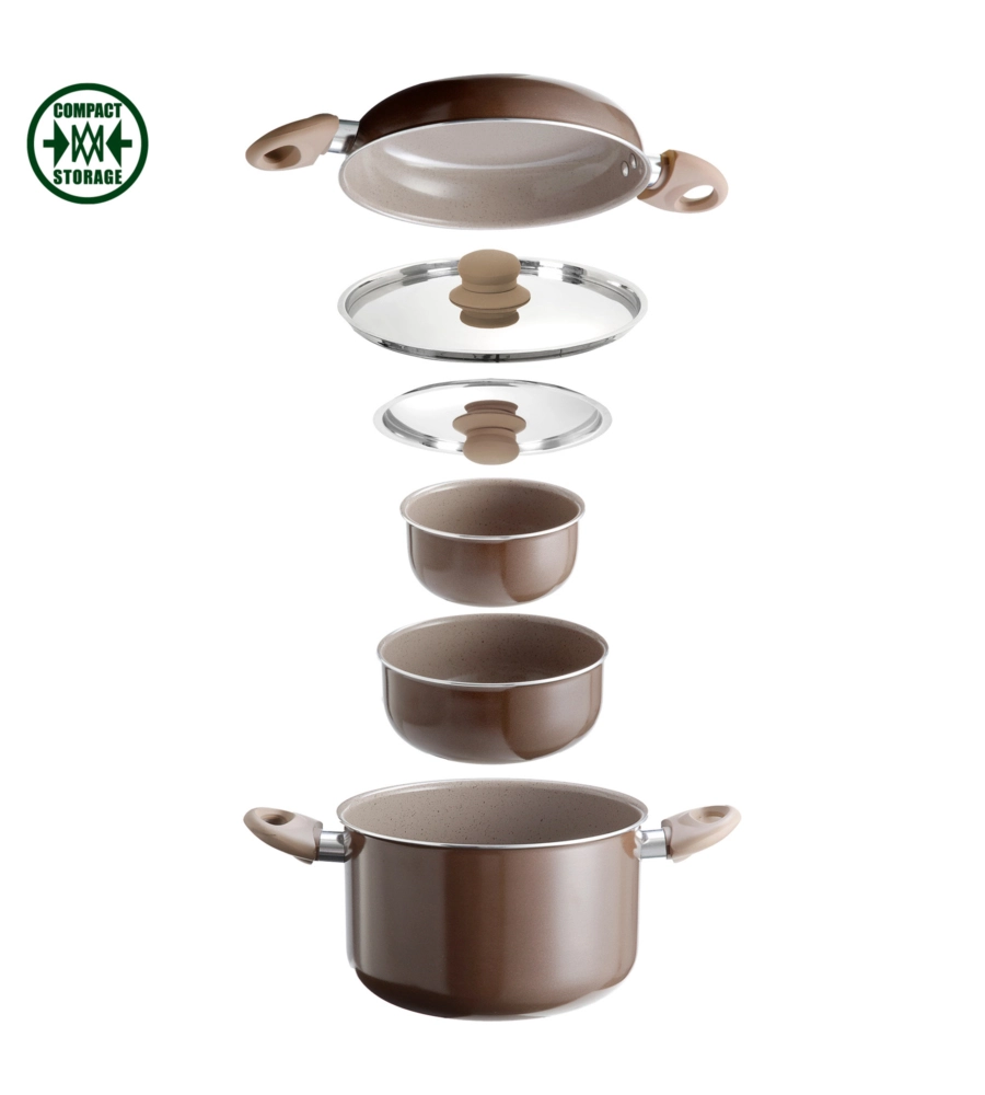 SET PENTOLE DA CAMPEGGIO BRUNNER "CHOCOLATE 7+1 Ø 20" IN ALLUMINIO ANTIADERENTE