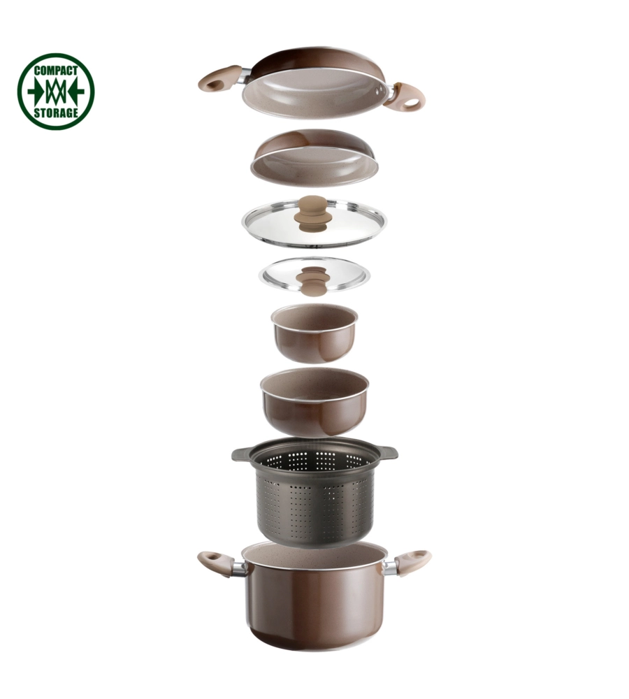 SET PENTOLE DA CAMPEGGIO BRUNNER "CHOCOLATE 9+1 Ø 22" IN ALLUMINIO ANTIADERENTE