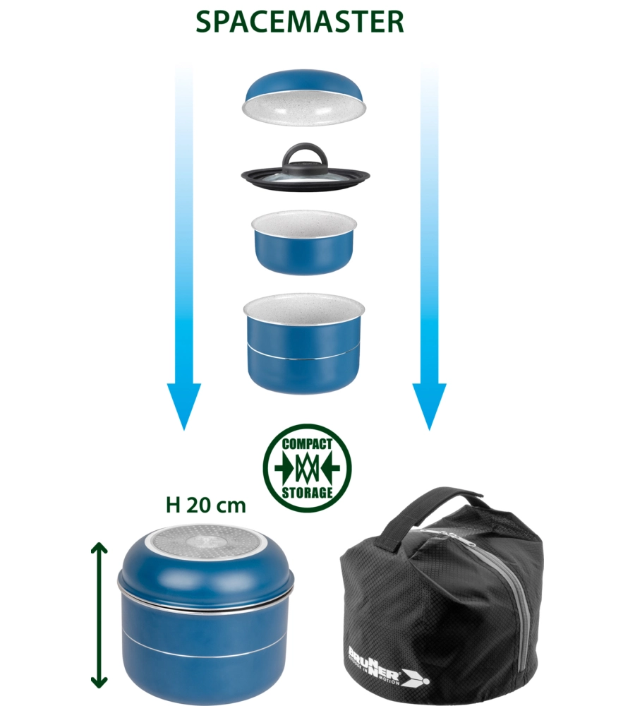 SET PENTOLE DA CAMPEGGIO BRUNNER "CAREZZA SPACEMASTER Ø 22" IN ALLUMINIO