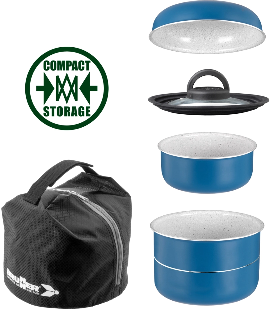 SET PENTOLE DA CAMPEGGIO BRUNNER "CAREZZA SPACEMASTER Ø 22" IN ALLUMINIO