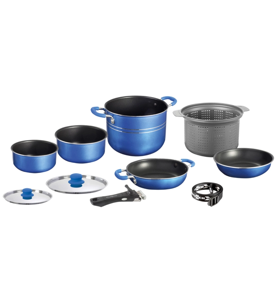 SET PENTOLE DA CAMPEGGIO BRUNNER "SKIPPER 9+1 Ø 22" IN ALLUMINIO ANTIADERENTE