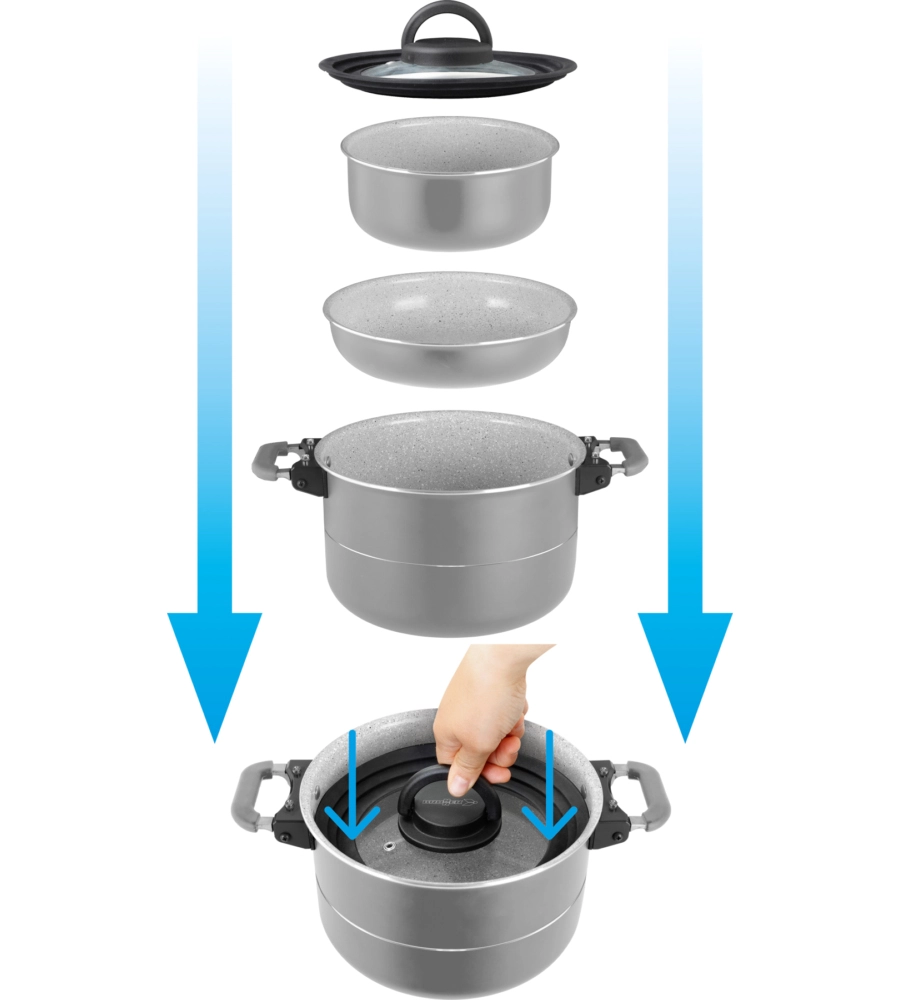SET PENTOLE DA CAMPEGGIO BRUNNER "FUSION 7+1 Ø 22" IN ALLUMINIO E ANTIADERENTE