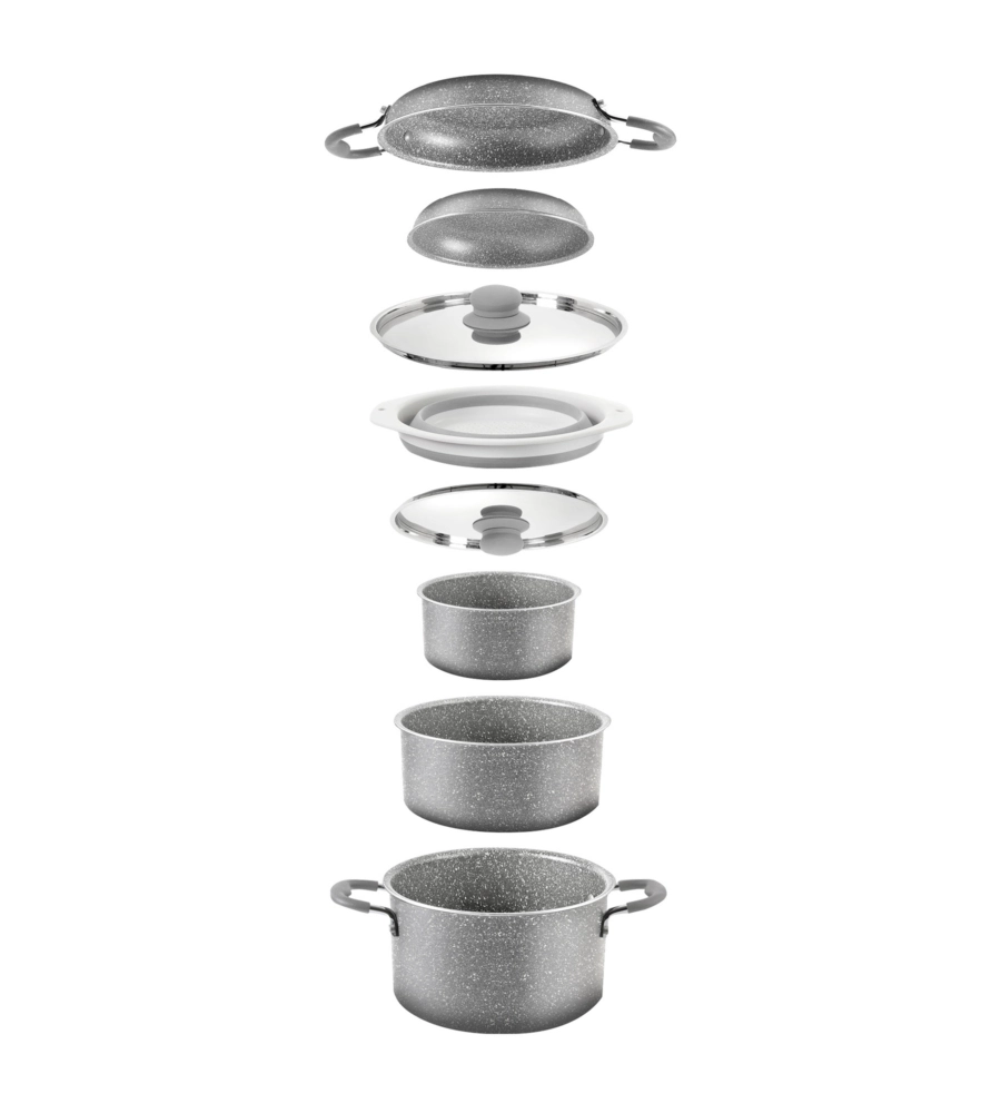 SET PENTOLE DA CAMPEGGIO "GOURMET ROCK NG 9+1 Ø 24 CM" IN ALLUMINIO ANTIADERENTE
