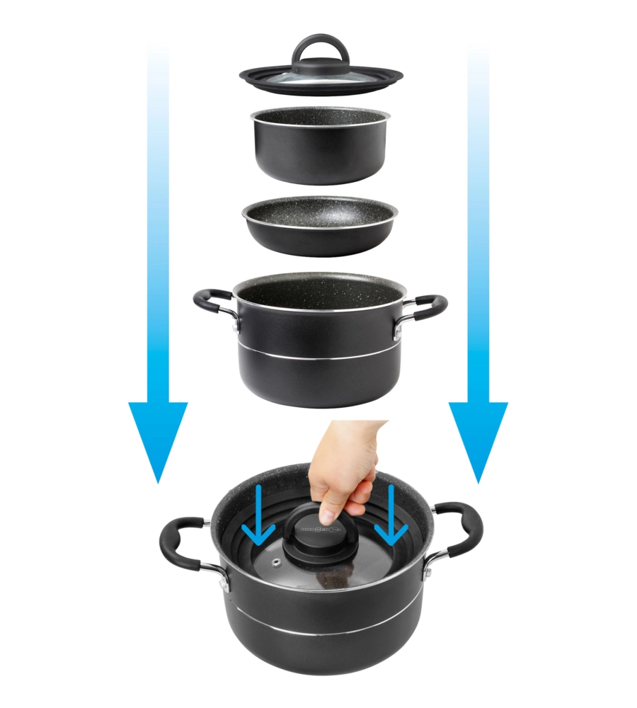 SET PENTOLE DA CAMPEGGIO BRUNNER "PIRATE NG 7+1 Ø 20" IN ALLUMINIO ANTIADERENTE