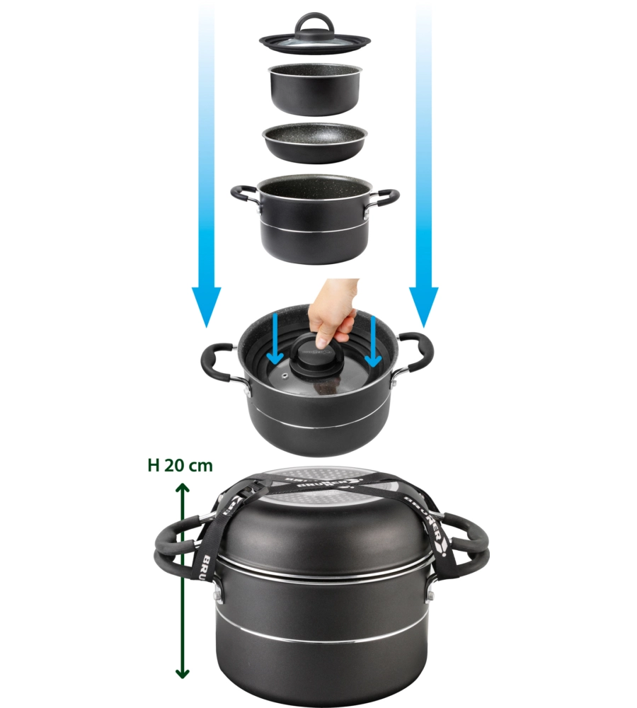 SET PENTOLE DA CAMPEGGIO BRUNNER "PIRATE NG 7+1 Ø 20" IN ALLUMINIO ANTIADERENTE