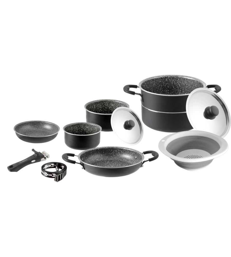 SET PENTOLE DA CAMPERGGIO BRUNNER "PIRATE 9+1 Ø 24" IN ALLUMINIO ANTIADERENTE