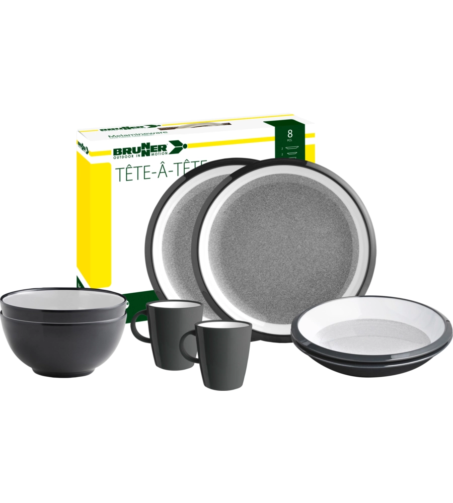 SET 8 STOVIGLIE DA CAMPEGGIO BRUNNER "GRANYTE" IN MELAMINA ANTISCIVOLO