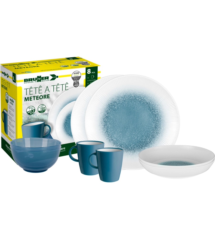 SET 8 STOVIGLIE DA CAMPEGGIO BRUNNER "METEORE" IN STONE TOUCH ANTISCIVOLO