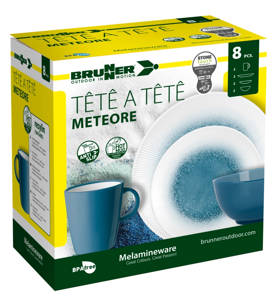 SET 8 STOVIGLIE DA CAMPEGGIO BRUNNER "METEORE" IN STONE TOUCH ANTISCIVOLO