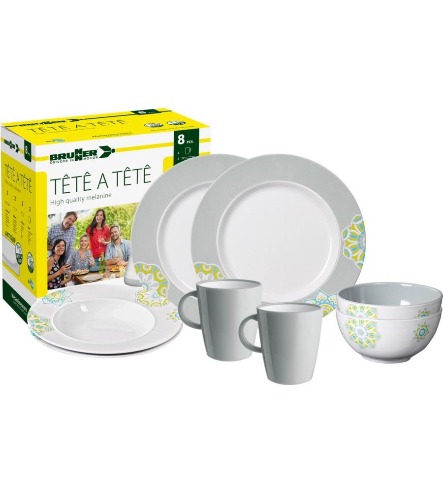 SET 8 STOVIGLIE DA CAMPEGGIO BRUNNER "SANDHYA" IN MELAMINA ANTISCIVOLO