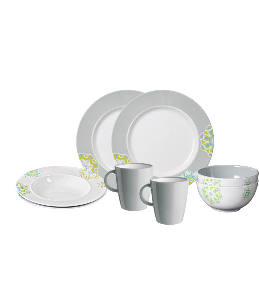 SET 8 STOVIGLIE DA CAMPEGGIO BRUNNER "SANDHYA" IN MELAMINA ANTISCIVOLO