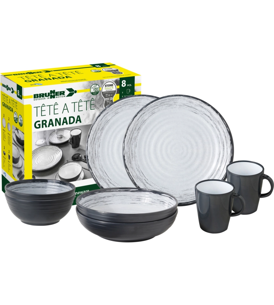 SET 8 STOVIGLIE DA CAMPEGGIO BRUNNER "GRANADA" IN STONE TOUCH ANTISCIVOLO