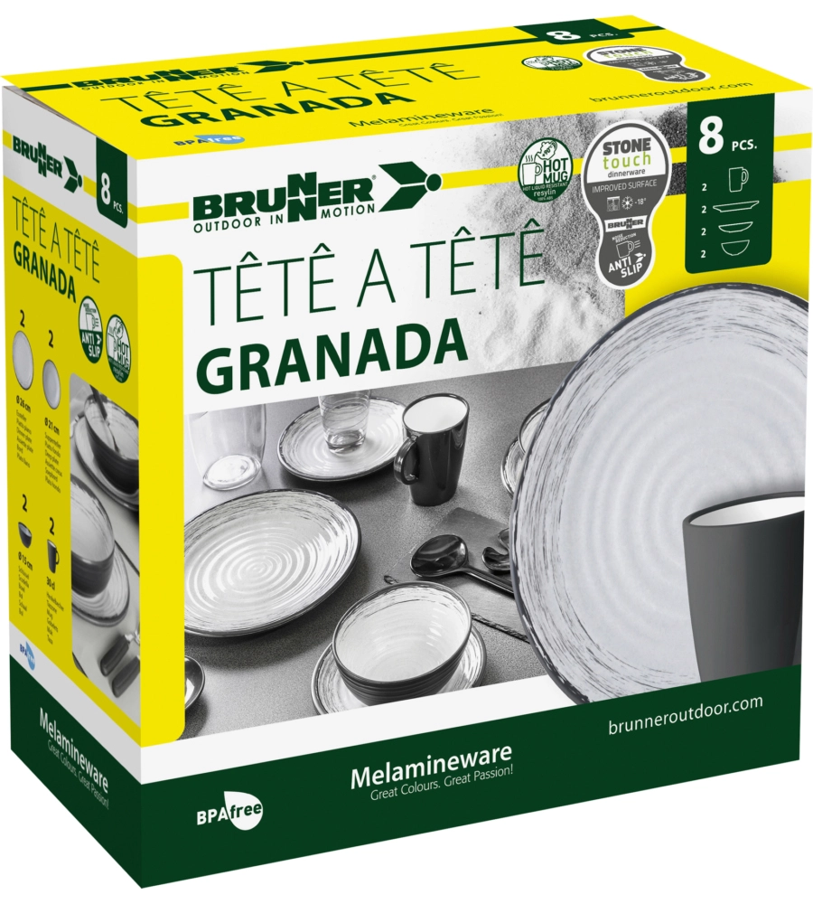 SET 8 STOVIGLIE DA CAMPEGGIO BRUNNER "GRANADA" IN STONE TOUCH ANTISCIVOLO