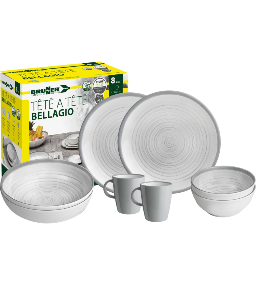 SET 8 STOVIGLIE DA CAMPEGGIO BRUNNER "BELLAGIO" IN STONE TOUCH ANTISCIVOLO