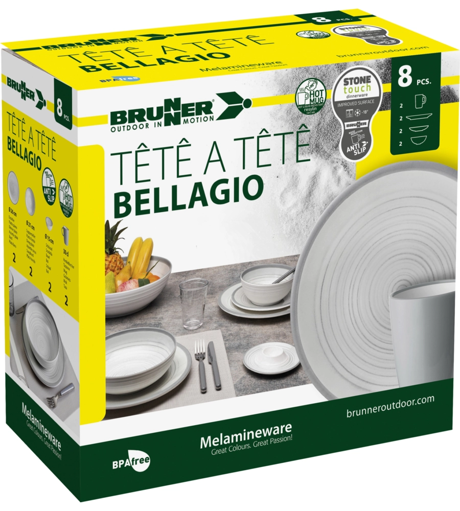 SET 8 STOVIGLIE DA CAMPEGGIO BRUNNER "BELLAGIO" IN STONE TOUCH ANTISCIVOLO