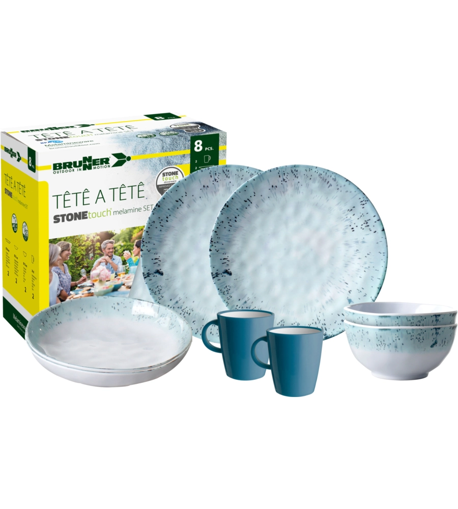 SET 8 STOVIGLIE DA CAMPEGGIO BRUNNER "AMALFI" IN STONE TOUCH ANTISCIVOLO