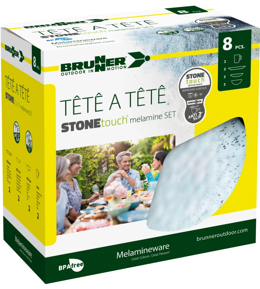 SET 8 STOVIGLIE DA CAMPEGGIO BRUNNER "AMALFI" IN STONE TOUCH ANTISCIVOLO