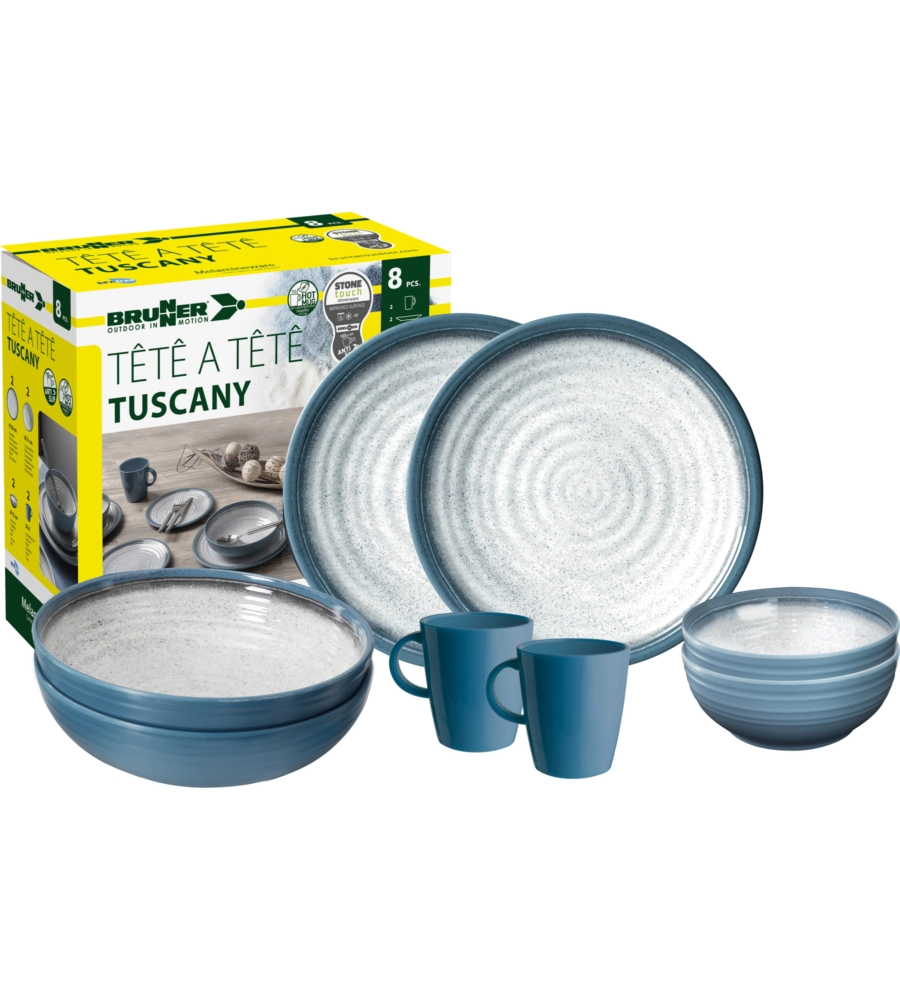 SET 8 STOVIGLIE DA CAMPEGGIO BRUNNER "TUSCANY" IN STONE TOUCH ANTISCIVOLO