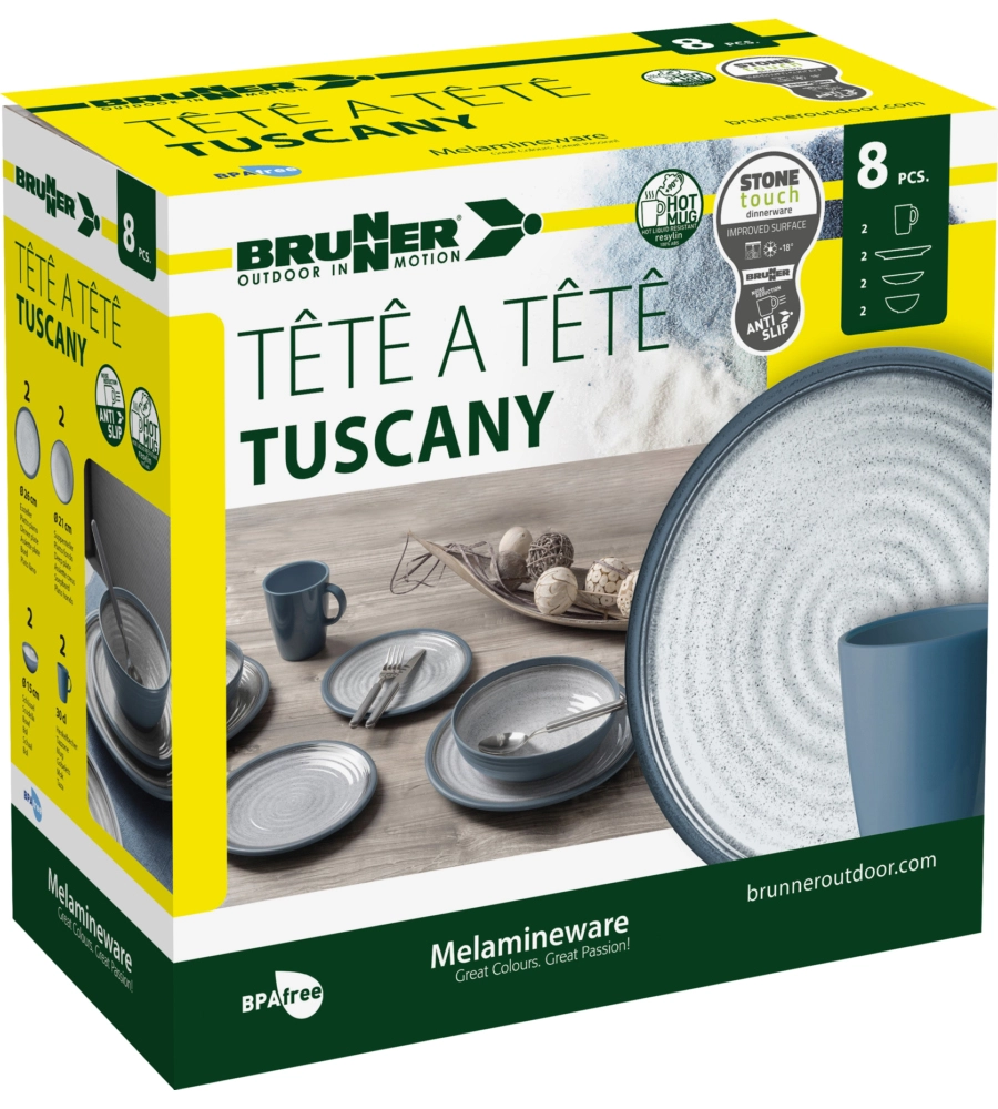 SET 8 STOVIGLIE DA CAMPEGGIO BRUNNER "TUSCANY" IN STONE TOUCH ANTISCIVOLO