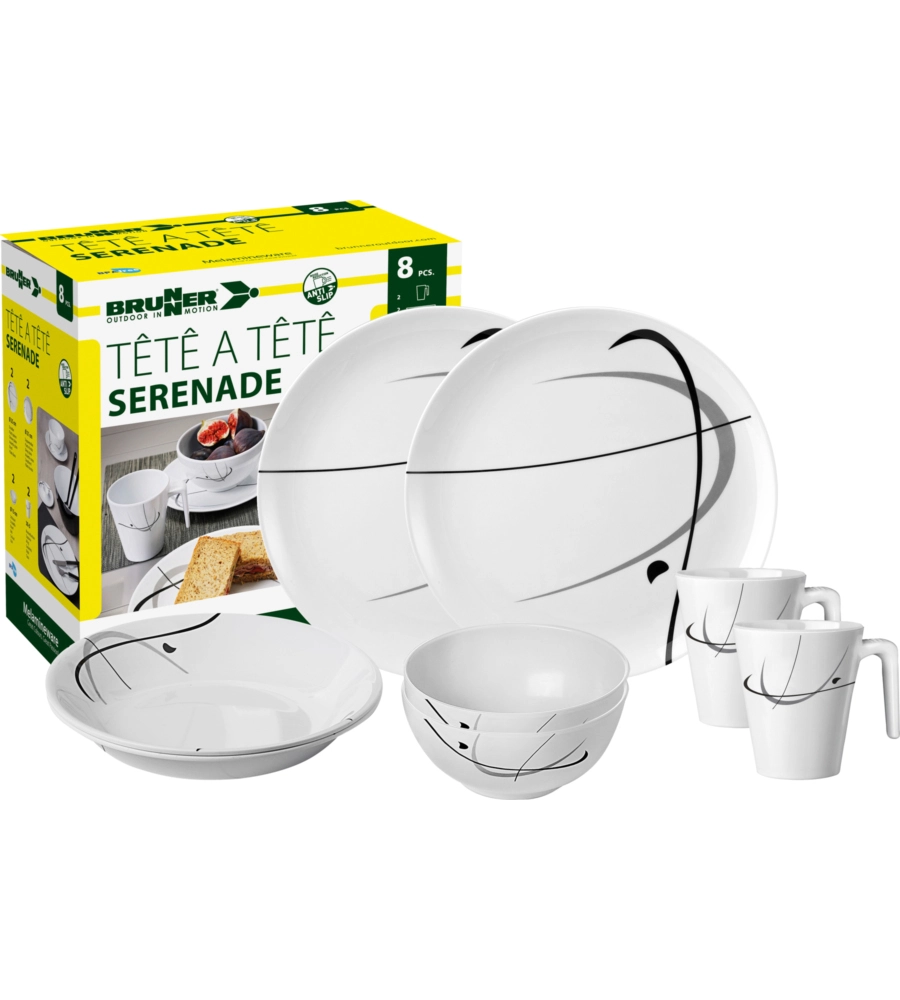 SET 8 STOVIGLIE DA CAMPEGGIO BRUNNER "SERENADE" IN MELAMINA ANTISCIVOLO