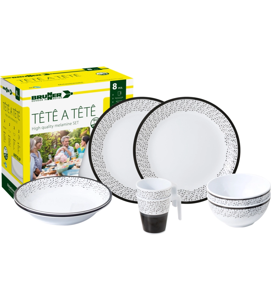 SET 8 STOVIGLIE DA CAMPEGGIO BRUNNER "PRALIN" IN MELAMINA ANTISCIVOLO