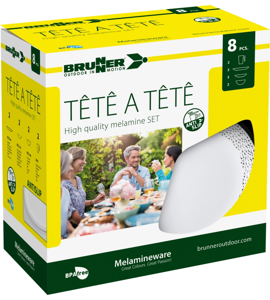 SET 8 STOVIGLIE DA CAMPEGGIO BRUNNER "PRALIN" IN MELAMINA ANTISCIVOLO
