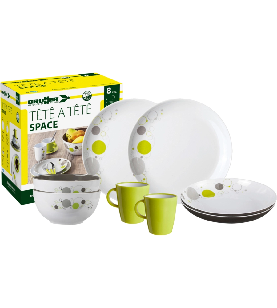 SET 8 STOVIGLIE DA CAMPEGGIO BRUNNER "SPACE" IN MELAMINA ANTISCIVOLO