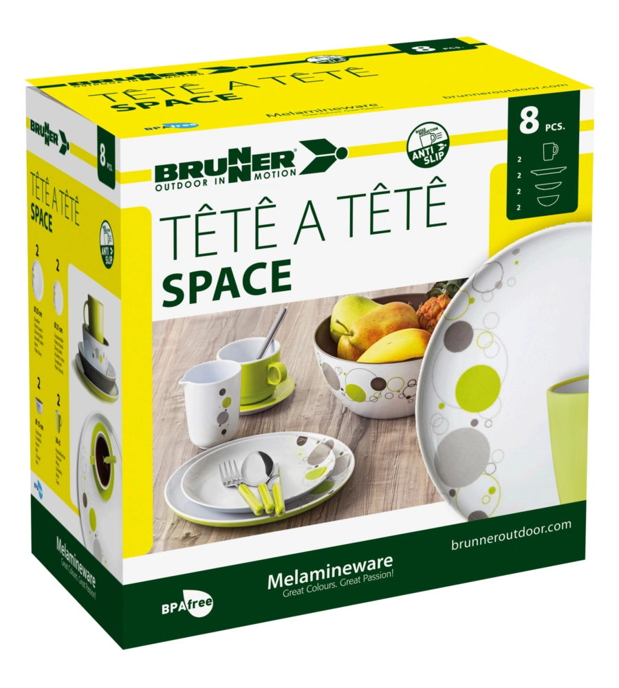 SET 8 STOVIGLIE DA CAMPEGGIO BRUNNER "SPACE" IN MELAMINA ANTISCIVOLO