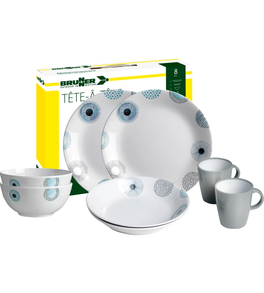 SET 8 STOVIGLIE DA CAMPEGGIO BRUNNER "DEEP SEA" IN MELAMINA ANTISCIVOLO