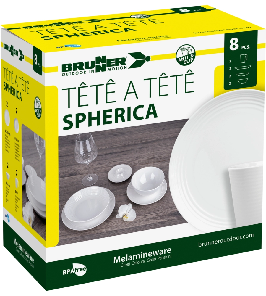 SET 8 STOVIGLIE DA CAMPEGGIO BRUNNER "SPHERICA" IN MELAMINA ANTISCIVOLO