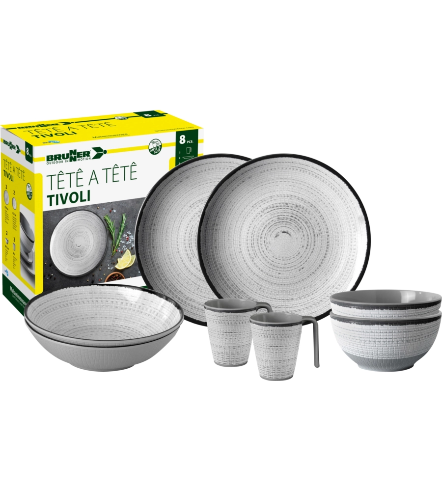 SET 8 STOVIGLIE DA CAMPEGGIO BRUNNER "TIVOLI" IN MELAMINA ANTISCIVOLO