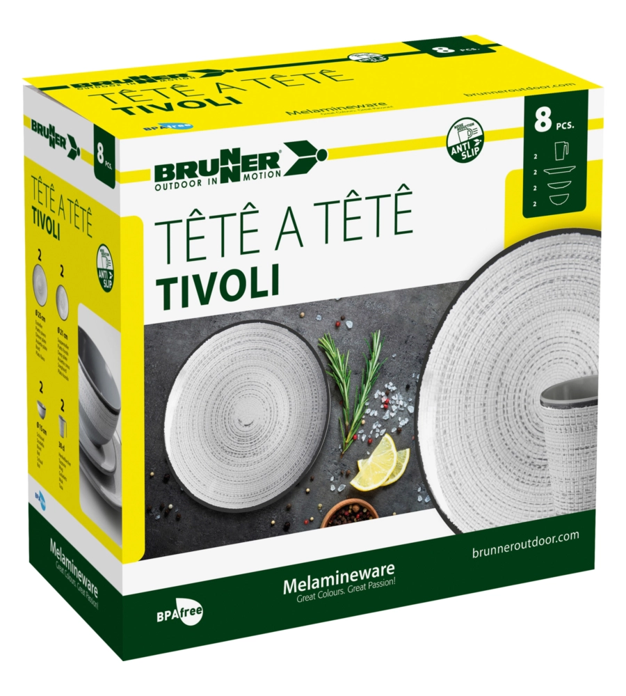 SET 8 STOVIGLIE DA CAMPEGGIO BRUNNER "TIVOLI" IN MELAMINA ANTISCIVOLO