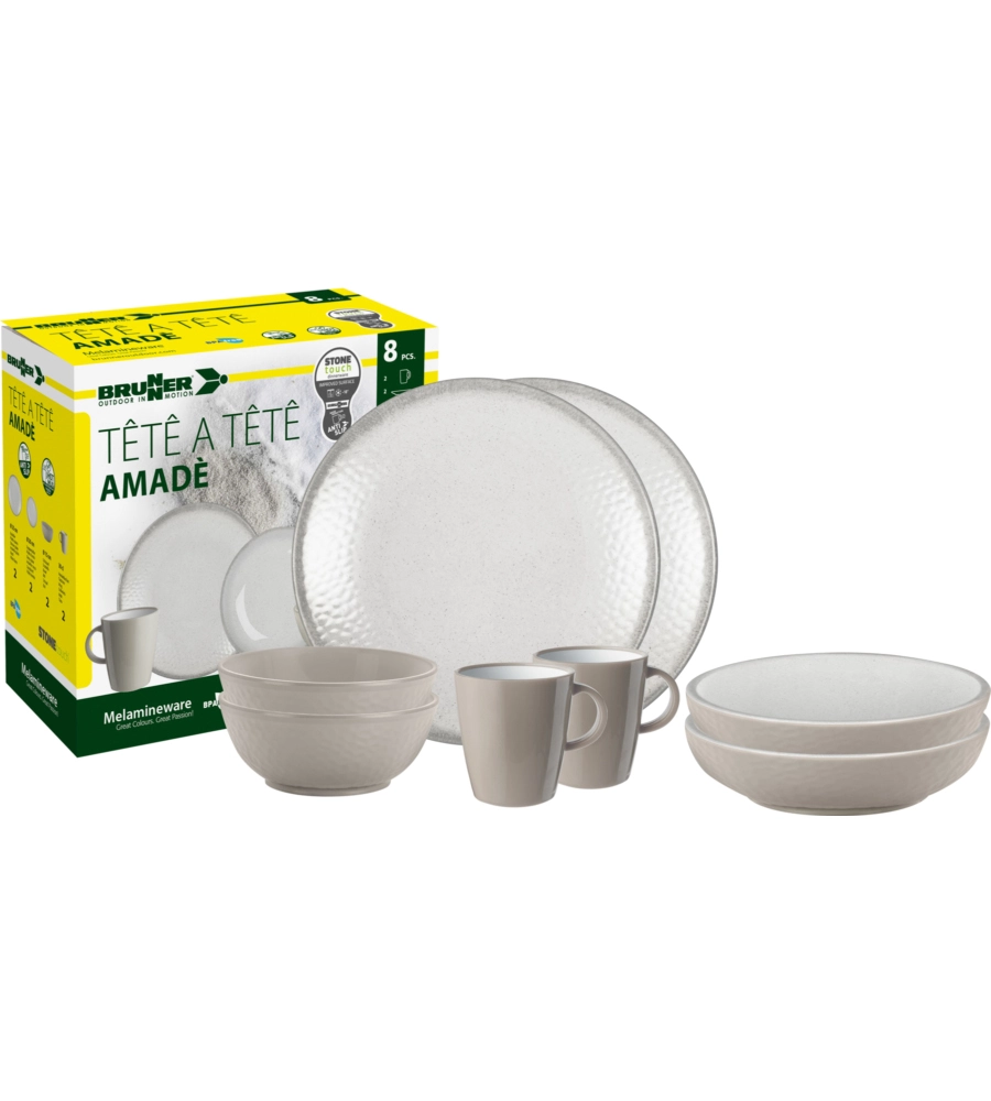 SET 8 STOVIGLIE DA CAMPEGGIO BRUNNER "AMADÈ" IN STONE TOUCH ANTISCIVOLO