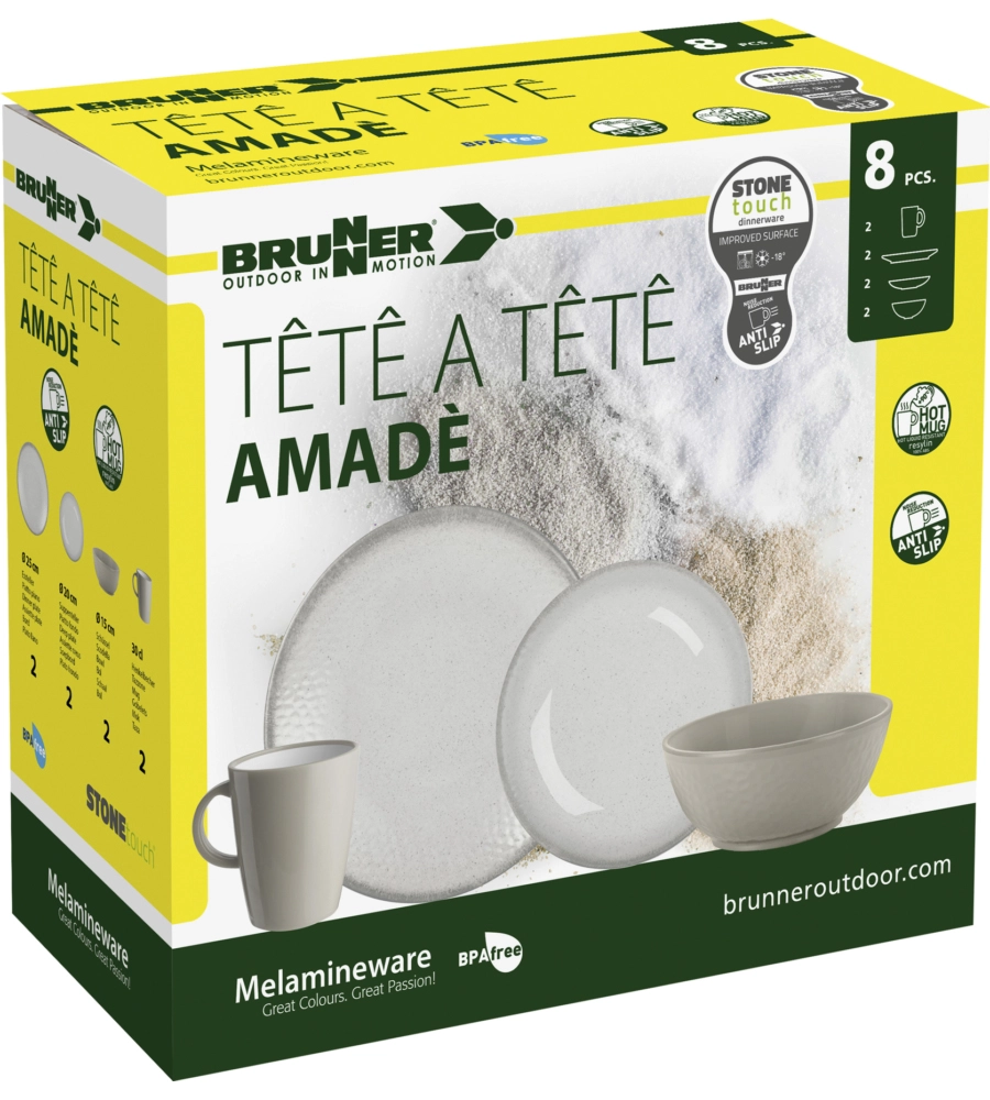 SET 8 STOVIGLIE DA CAMPEGGIO BRUNNER "AMADÈ" IN STONE TOUCH ANTISCIVOLO