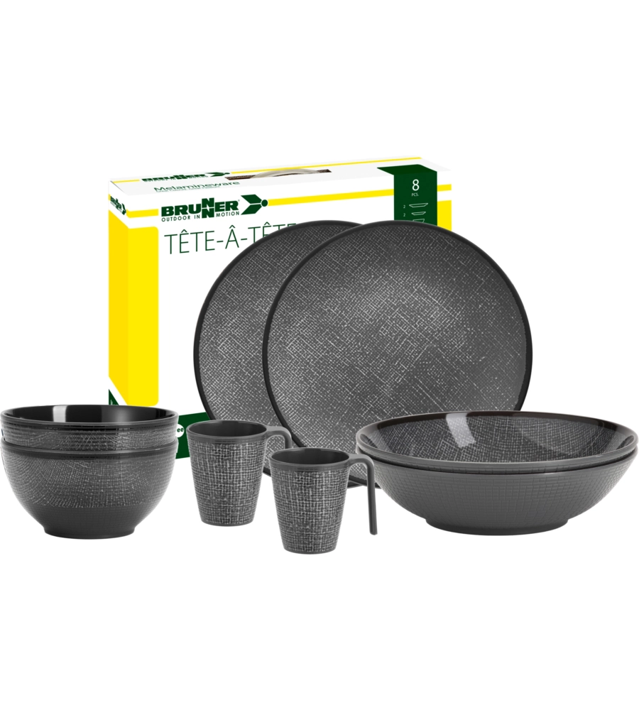 SET 8 STOVIGLIE DA CAMPEGGIO BRUNNER "COTTERY" IN MELAMINA ANTISCIVOLO