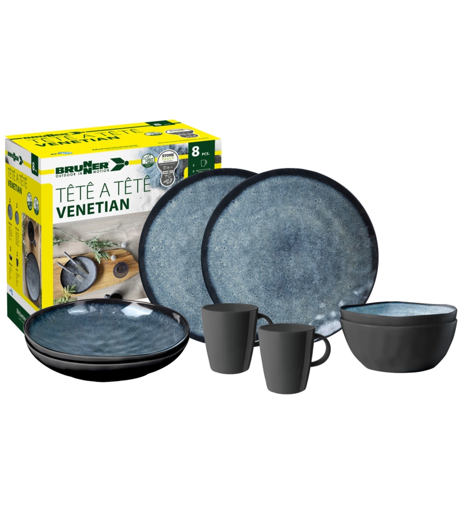 SET 8 STOVIGLIE DA CAMPEGGIO BRUNNER "VENETIAN" IN STONE TOUCH ANTISCIVOLO