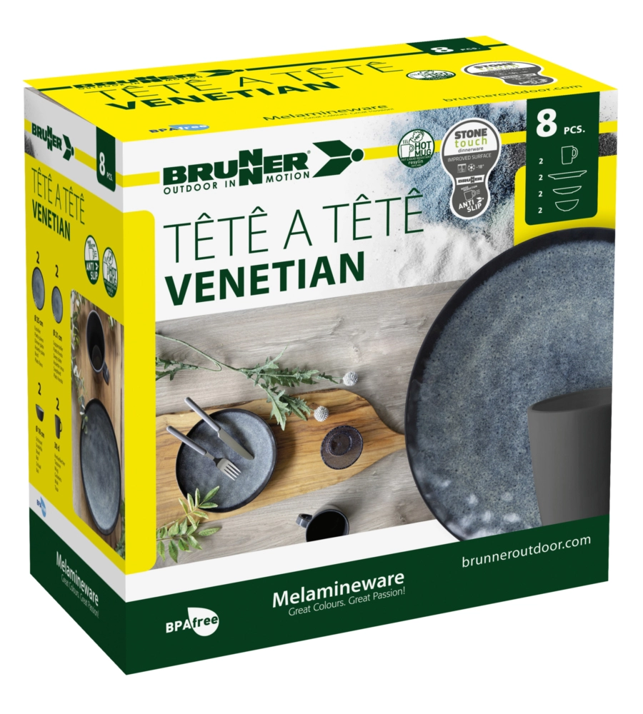 SET 8 STOVIGLIE DA CAMPEGGIO BRUNNER "VENETIAN" IN STONE TOUCH ANTISCIVOLO