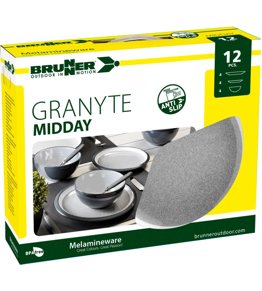 SET 12 STOVIGLIE DA CAMPEGGIO BRUNNER "GRANYTE" IN MELAMINA ANTISCIVOLO