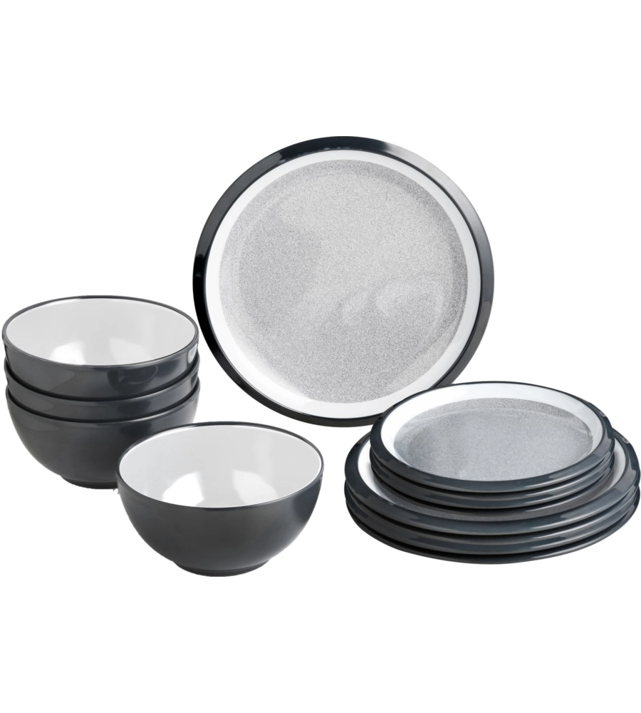 SET 12 STOVIGLIE DA CAMPEGGIO BRUNNER "GRANYTE" IN MELAMINA ANTISCIVOLO
