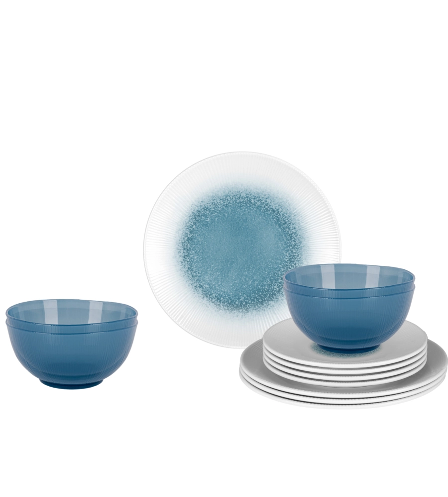 SET 12 STOVIGLIE DA CAMPEGGIO BRUNNER "METEORE AZUR" IN STONE TOUCH ANTISCIVOLO
